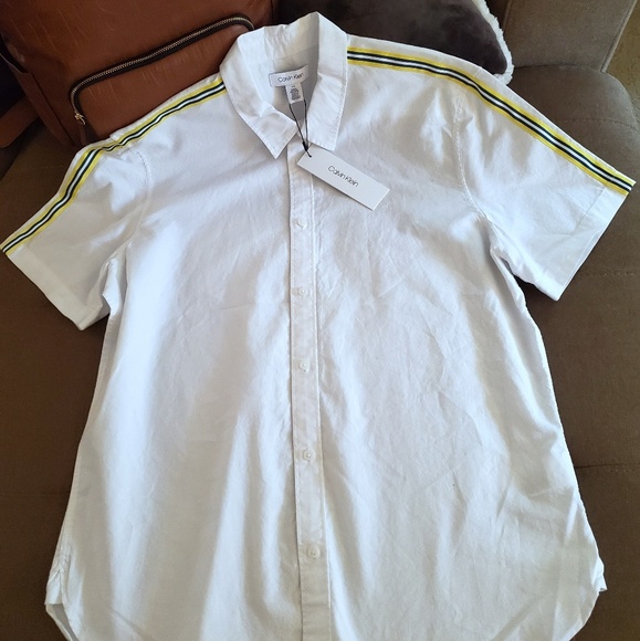 NEW CK Racing Stripe Short Sleeved Dress Shirt - Picture 2 of 7